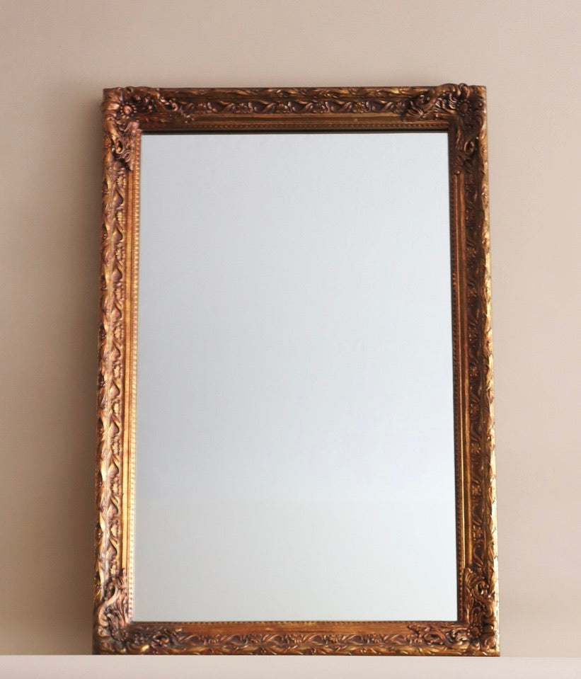 1970s Carved Floral Wood Mirror Finished in Gold Gilt