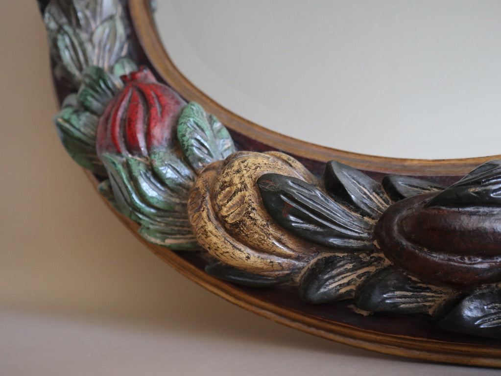 Carved Fruit Round Beveled Mirror by La Barge