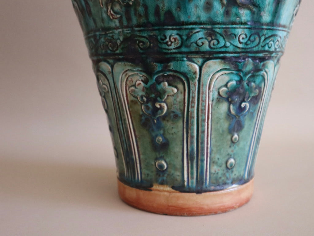 1950s Large Chinese Dragon Decorated Turquoise Vase