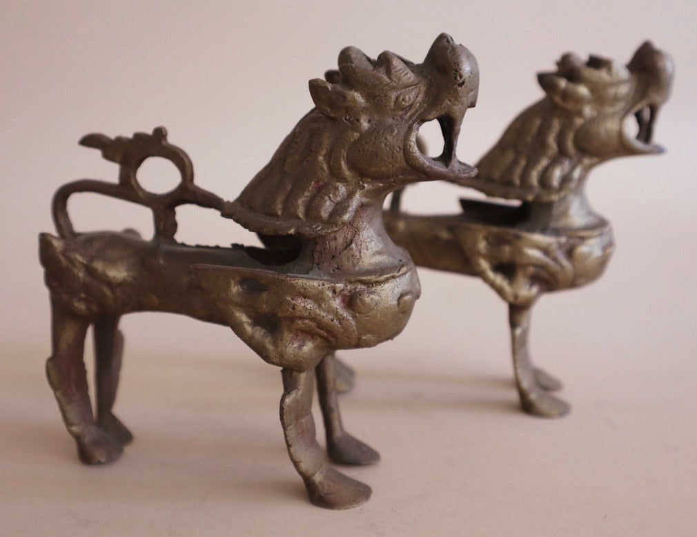 Pair of Brass Temple Dogs
