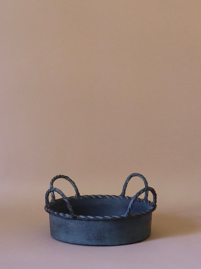 Metal Basket W/ Braided Handles & Rim