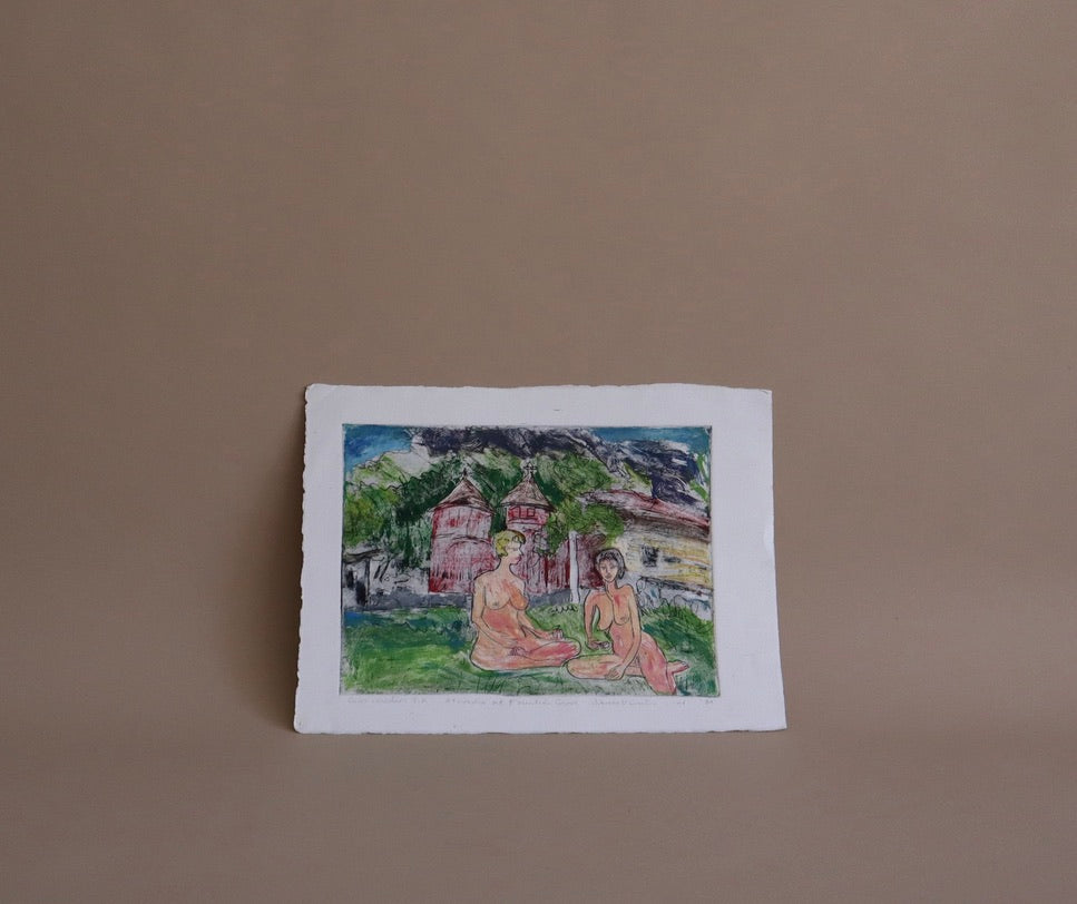 1989 James D. Curtis Etching of Women Lounging