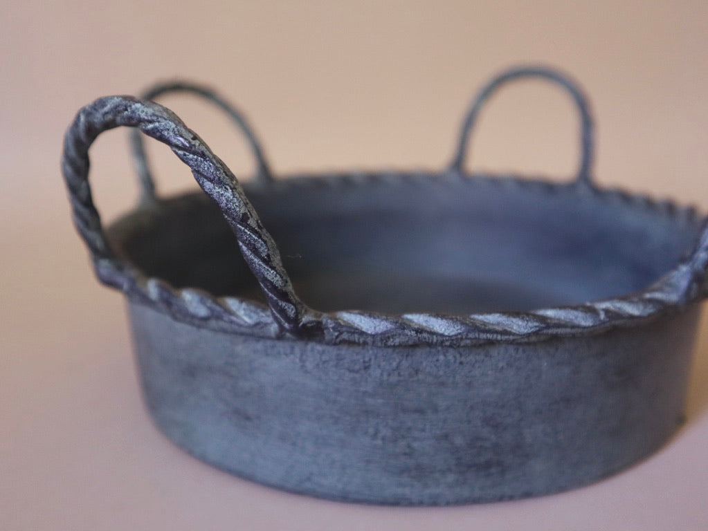 Metal Basket W/ Braided Handles & Rim