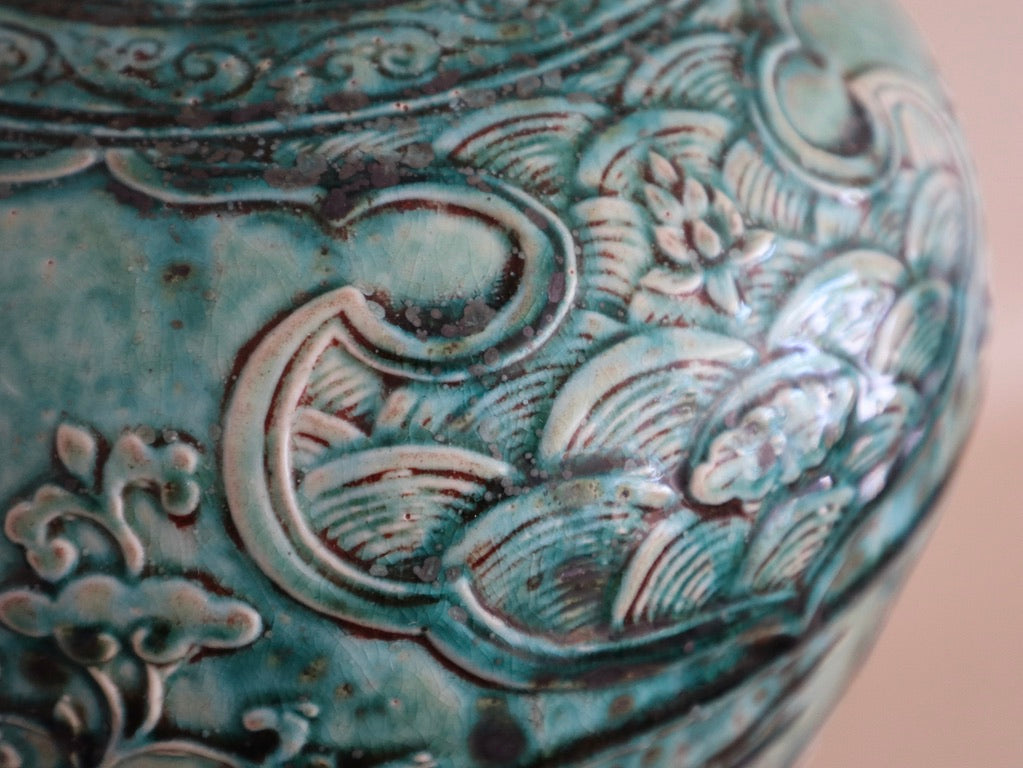 1950s Large Chinese Dragon Decorated Turquoise Vase