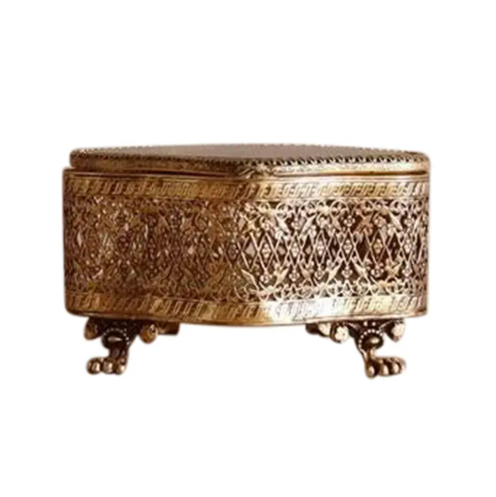 Vintage Gold Filigree & Beveled Glass Vanity Box
