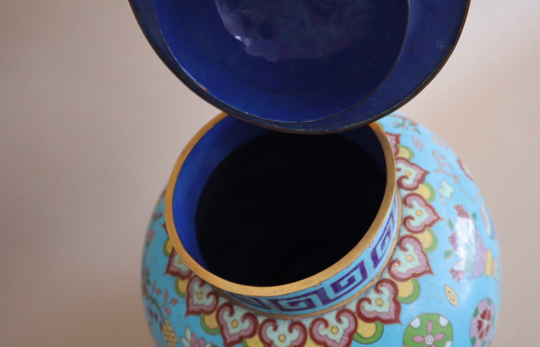 Pair of XL Antique Lidded Cloisonné Ginger Jars