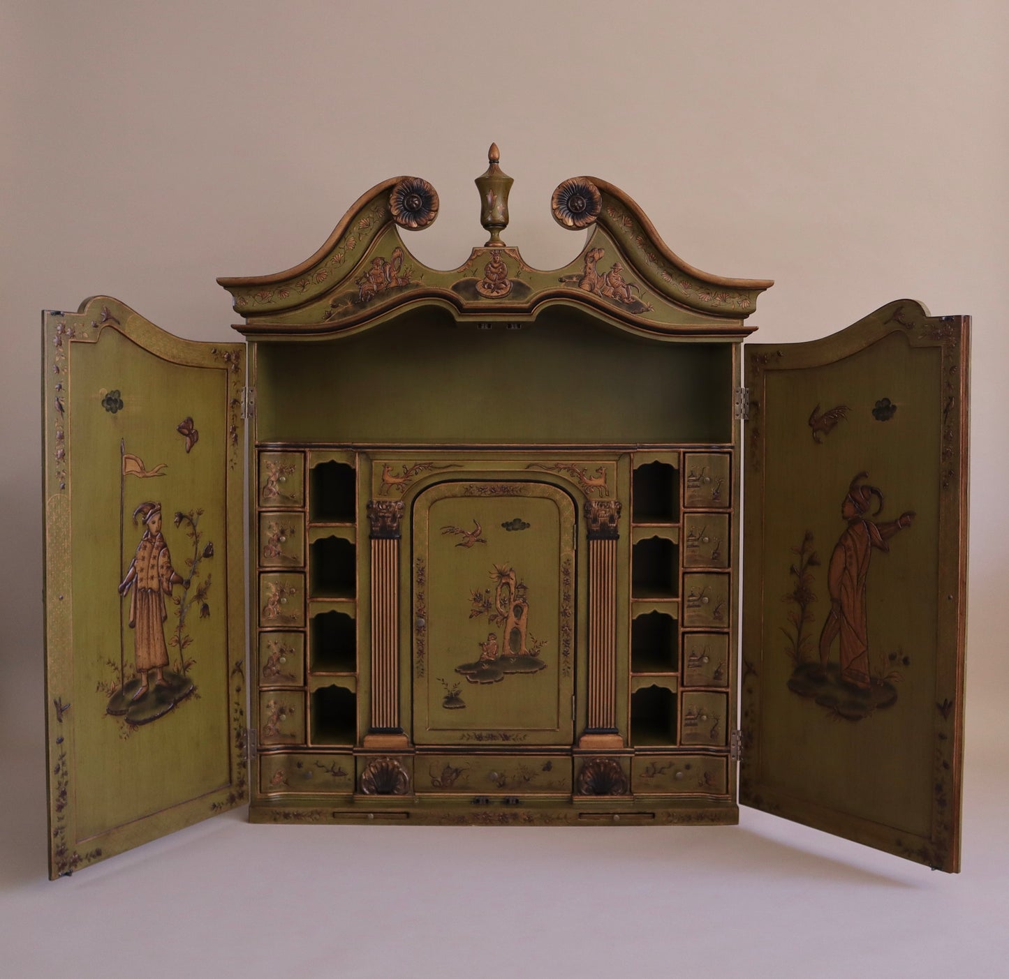 Early 21st Century Chinoiserie Green Asian Hutch Cabinet