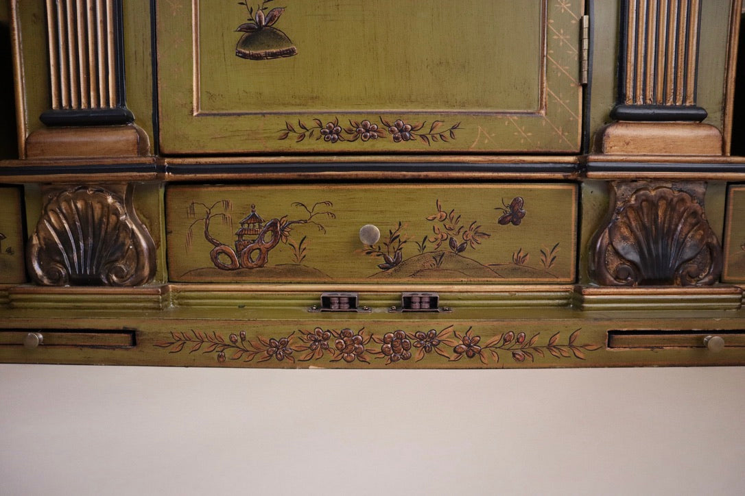 Early 21st Century Chinoiserie Green Asian Hutch Cabinet