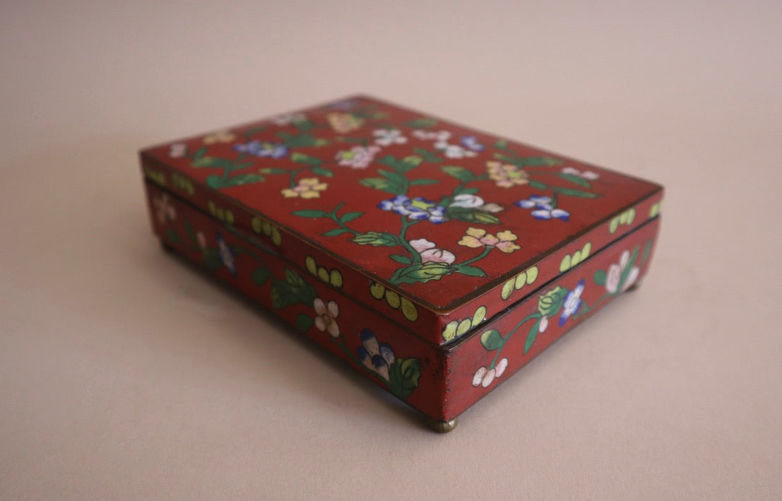 Antique Red Cloisonné Rectangular Hinged Lid Box