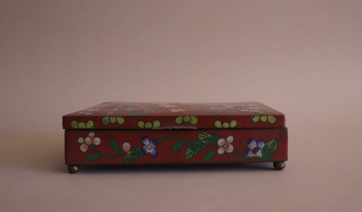 Antique Red Cloisonné Rectangular Hinged Lid Box
