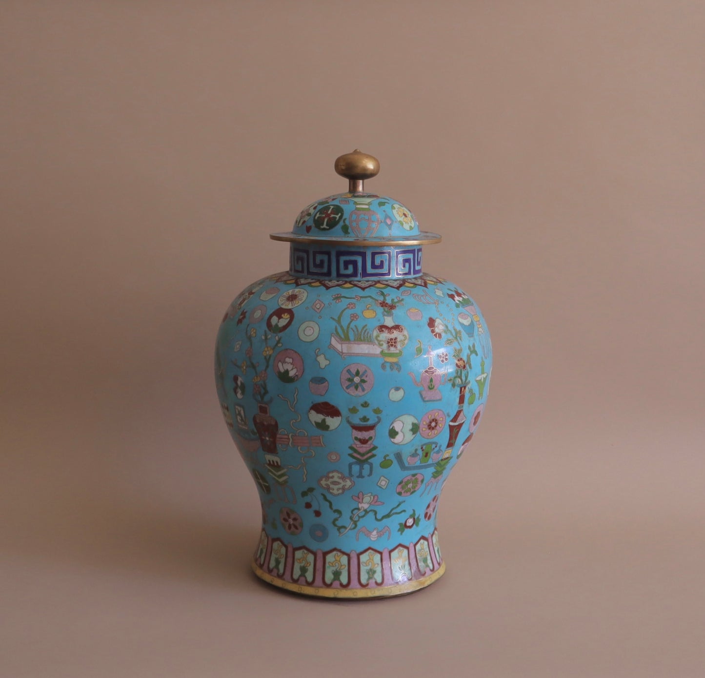 Pair of XL Antique Lidded Cloisonné Ginger Jars