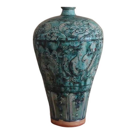 1950s Large Chinese Dragon Decorated Turquoise Vase