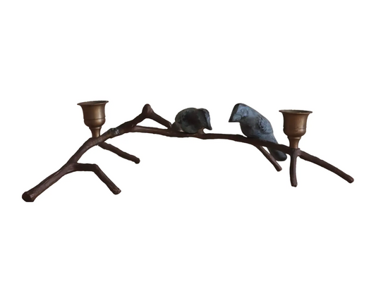 1970s Birds Perched on Branch Iron Candle Holder