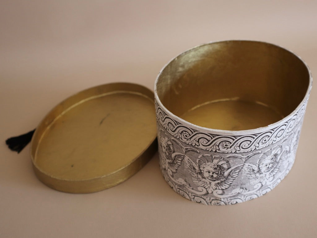 Oval Gold Lidded Box With Tassel