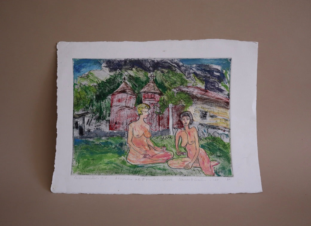 1989 James D. Curtis Etching of Women Lounging
