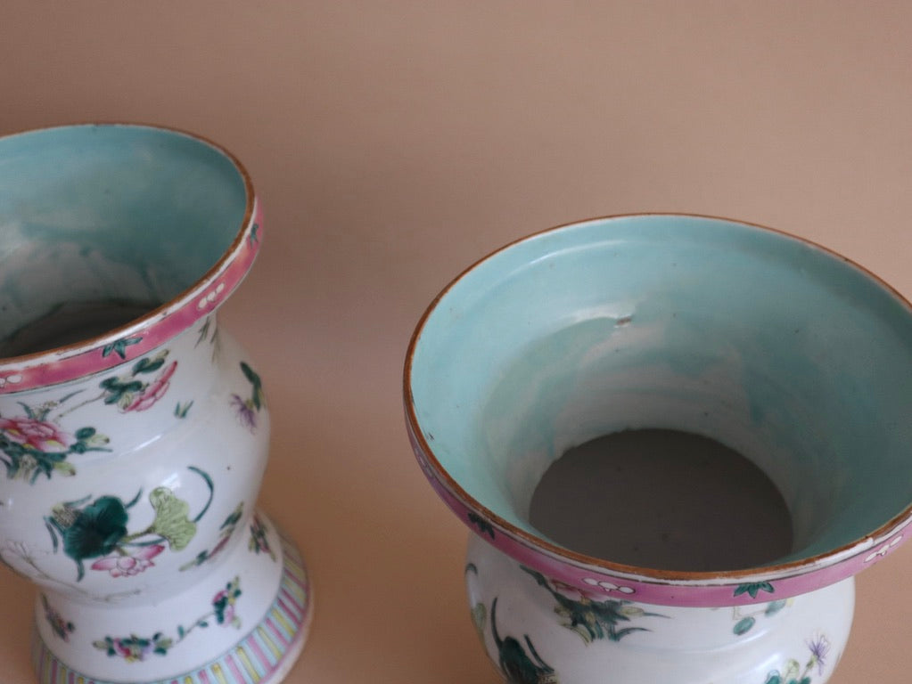Mid Century Chinese Mille Fleurs Porcelain Vases, a Pair