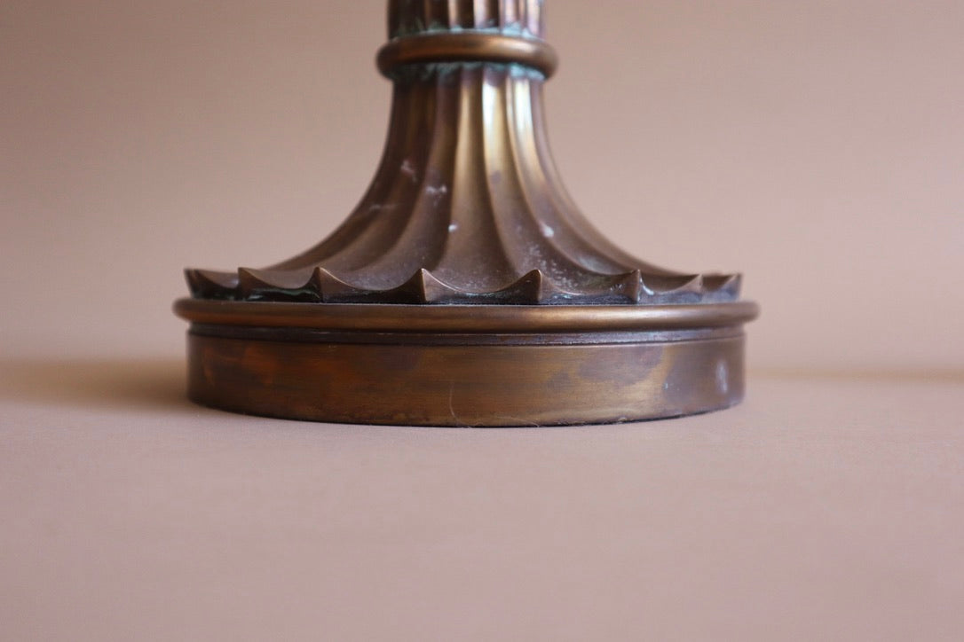 Pair of 1980s Chapman Manufacturing Company Seeded Glass and Brass Candleholders