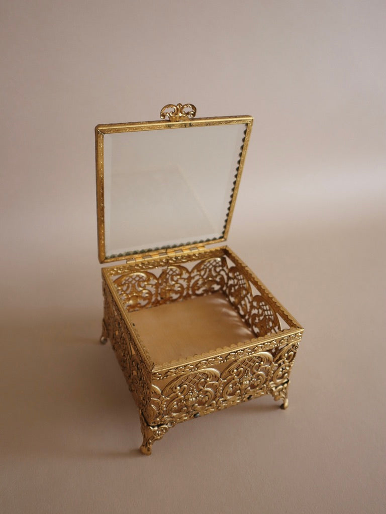Vintage Gold Filigree Vanity Box