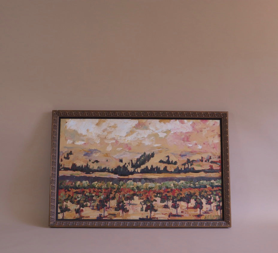 1990s Framed XL California Vineyard Oil Painting