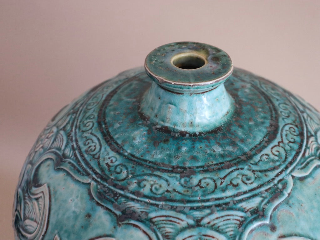 1950s Large Chinese Dragon Decorated Turquoise Vase