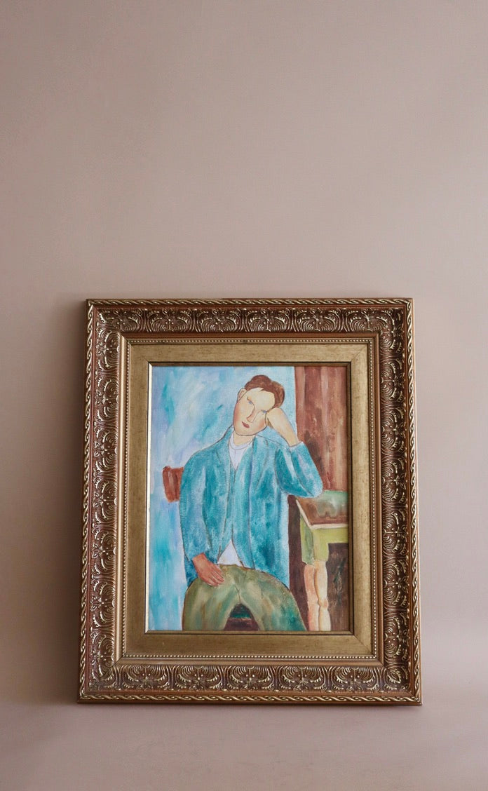 1960s Vintage Abstract Portrait Oil Painting, Framed