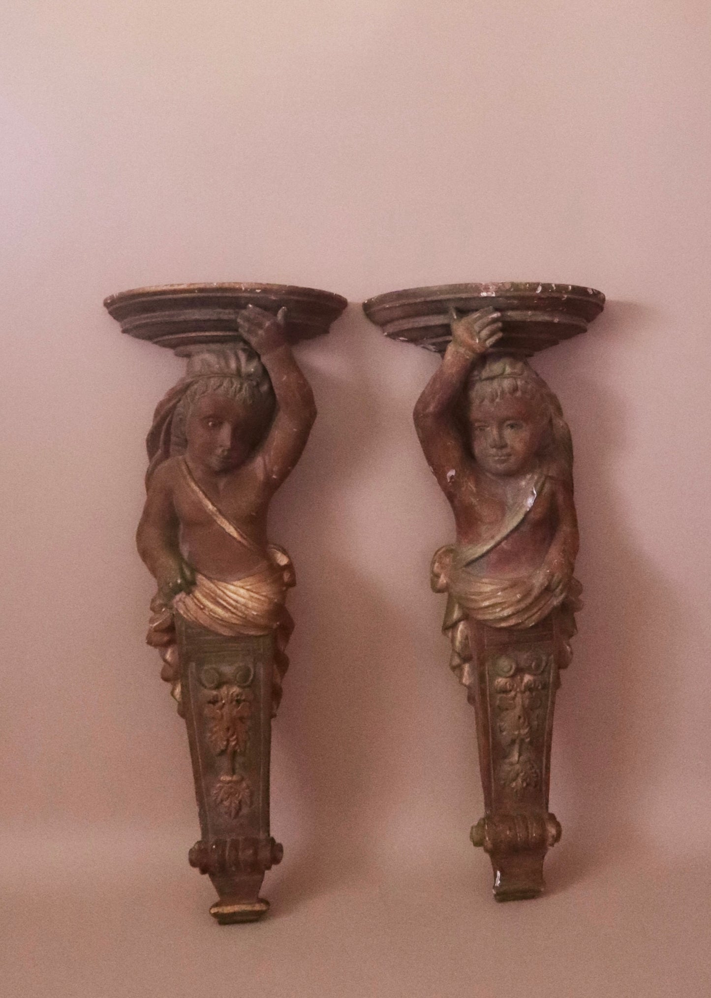 Pair of Wood Carved Caryatids