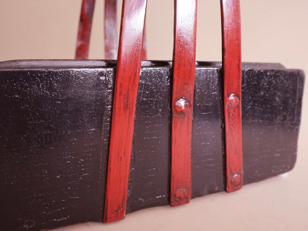 Antique Black & Red Wooden Basket
