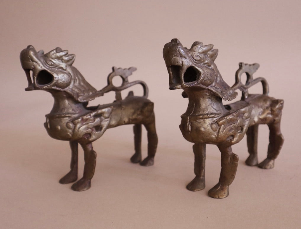 Pair of Brass Temple Dogs