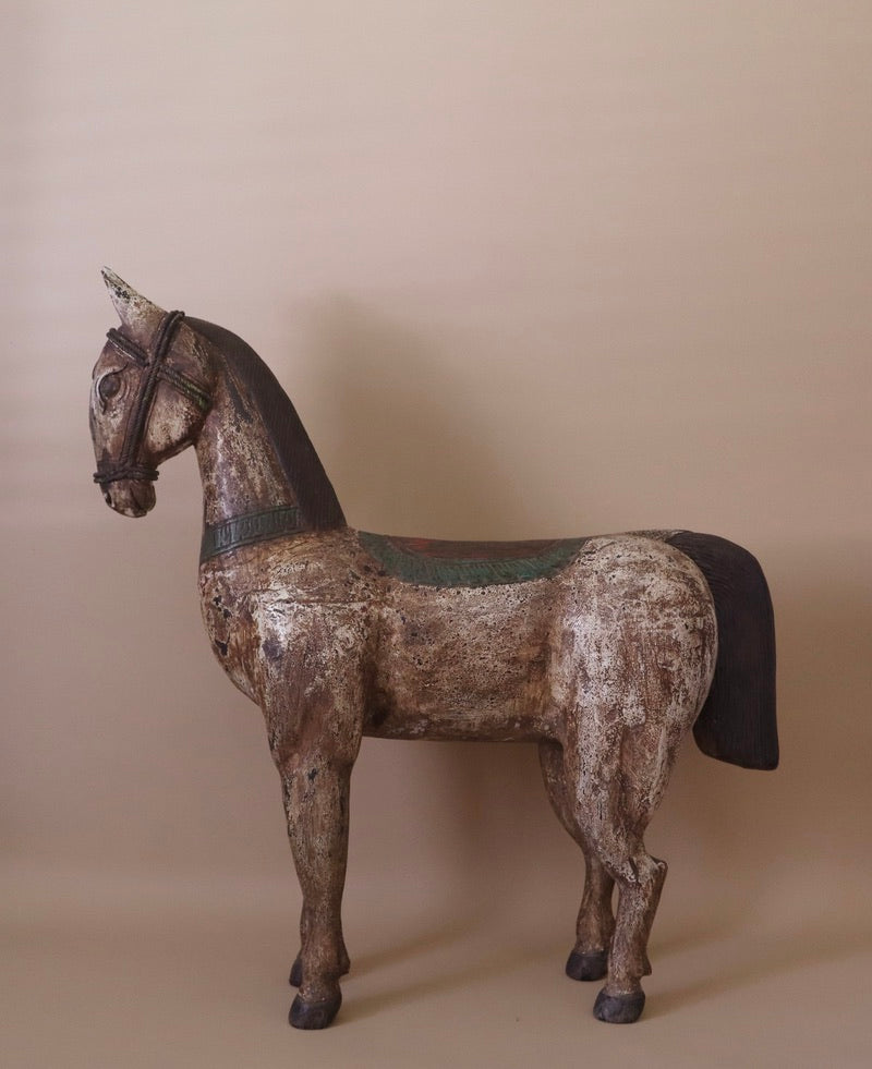 Antique XL Carved Wood Horse