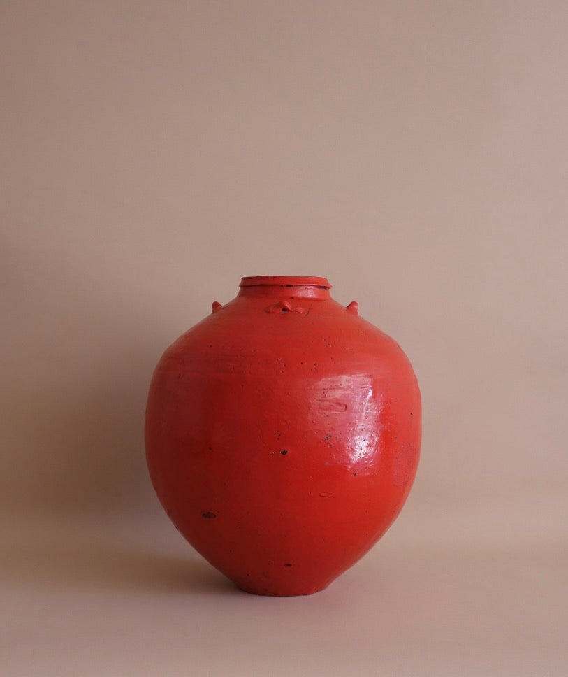 Late 19th Century Large Flame Red Qing Dynasty Ceramic Vessel