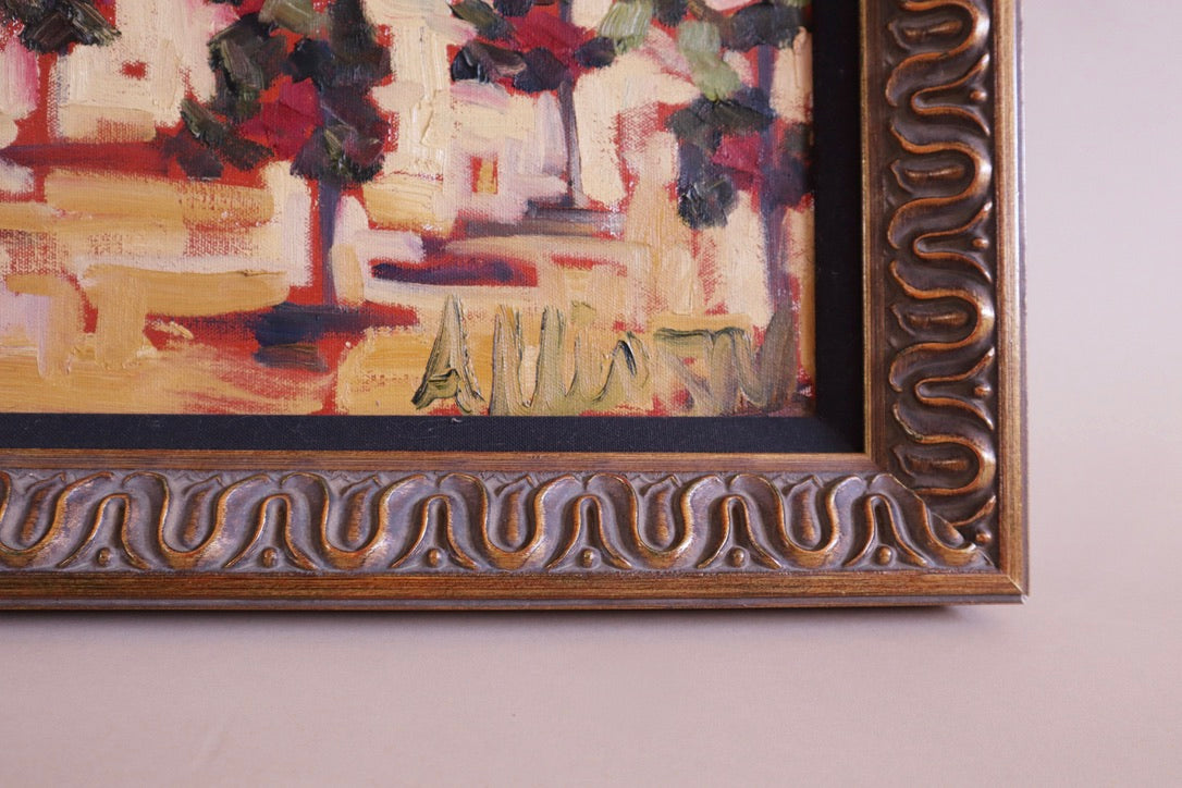 1990s Framed XL California Vineyard Oil Painting
