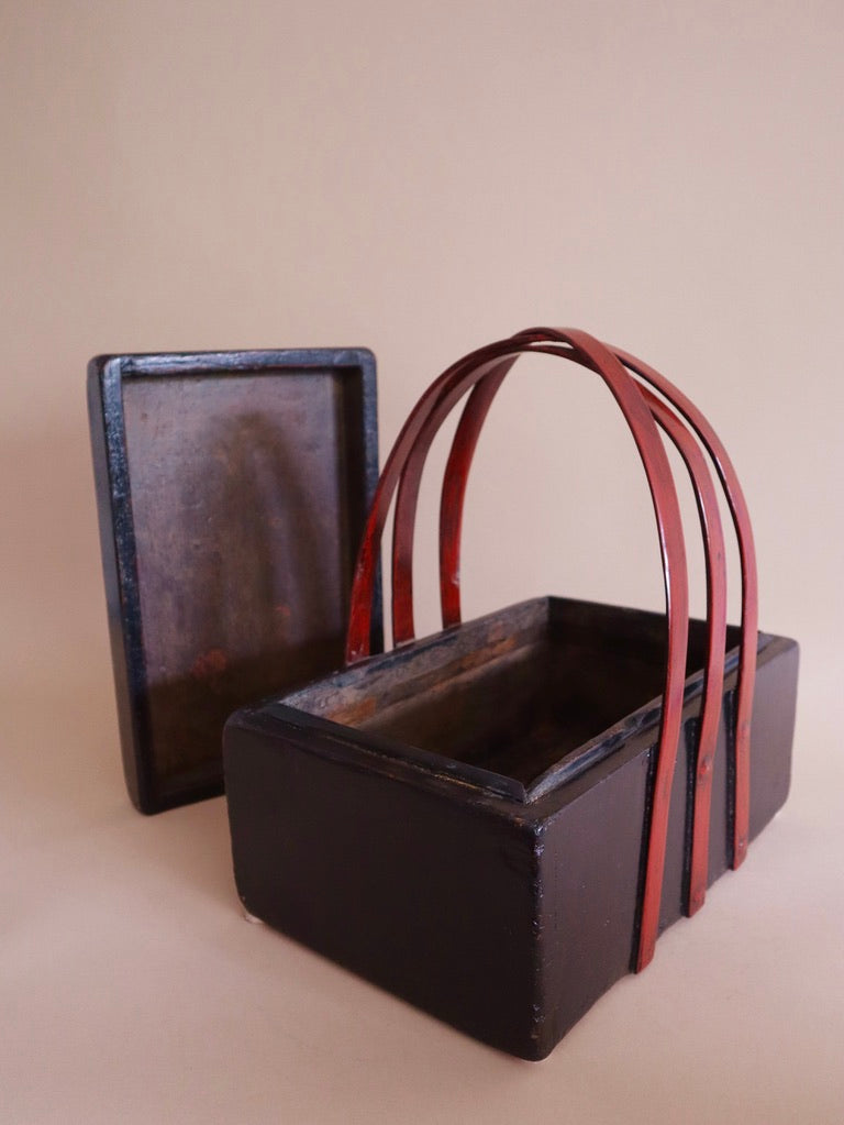 Antique Black & Red Wooden Basket