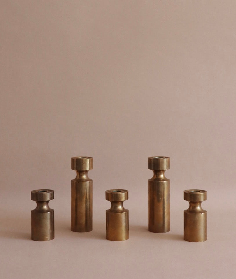 Set/5 Vintage Solid Brass Norwegian Candleholders