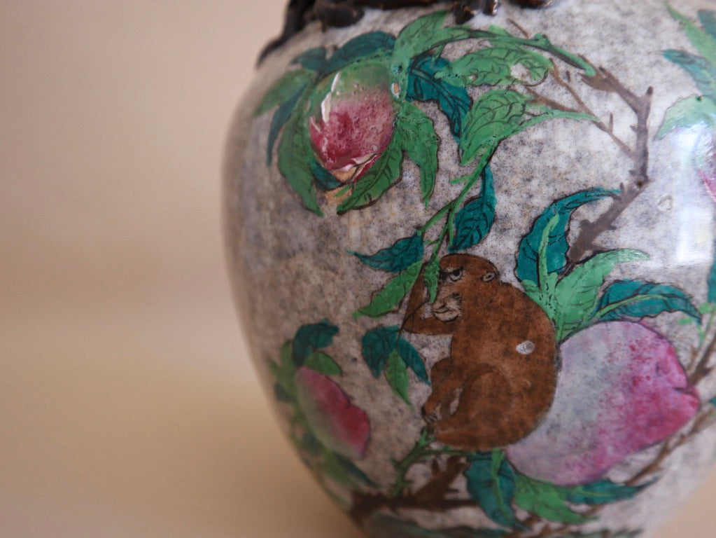 Antique Hand-Painted Monkey & Relief Tianlong Dragon Urn