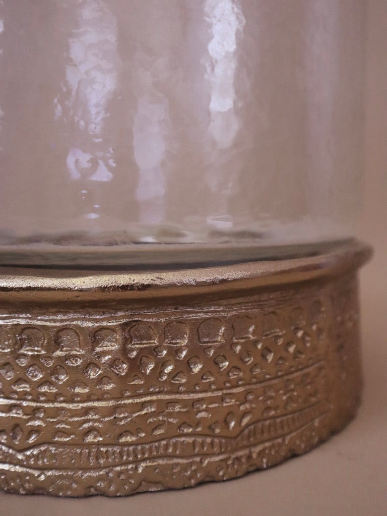 Textured Glass & Decorative Metal Base Hurricane by Wildwood