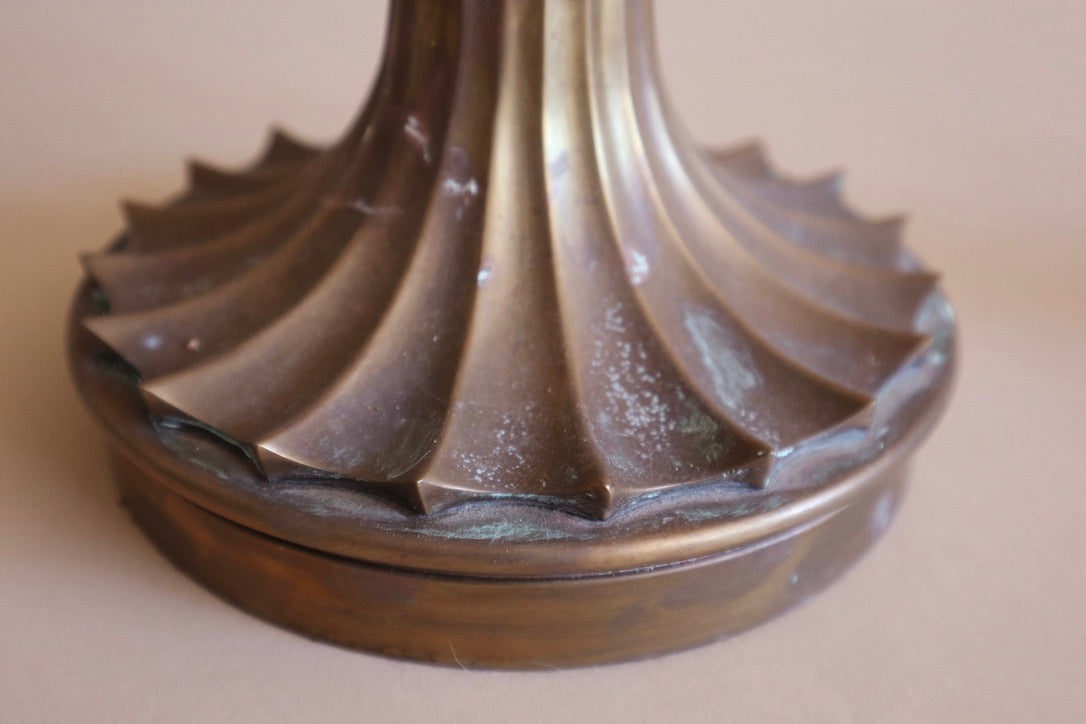 Pair of 1980s Chapman Manufacturing Company Seeded Glass and Brass Candleholders