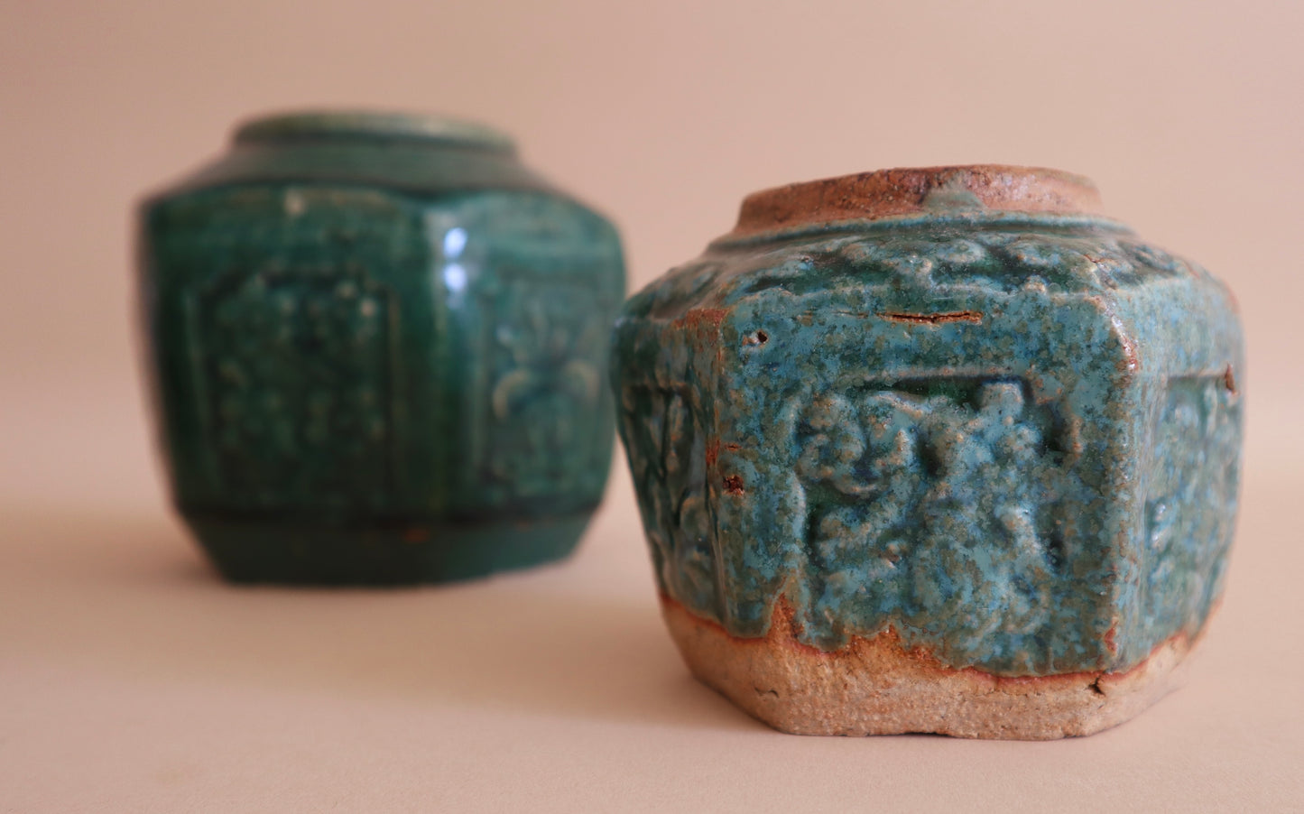 Trio of Antique Green Chinese Vases