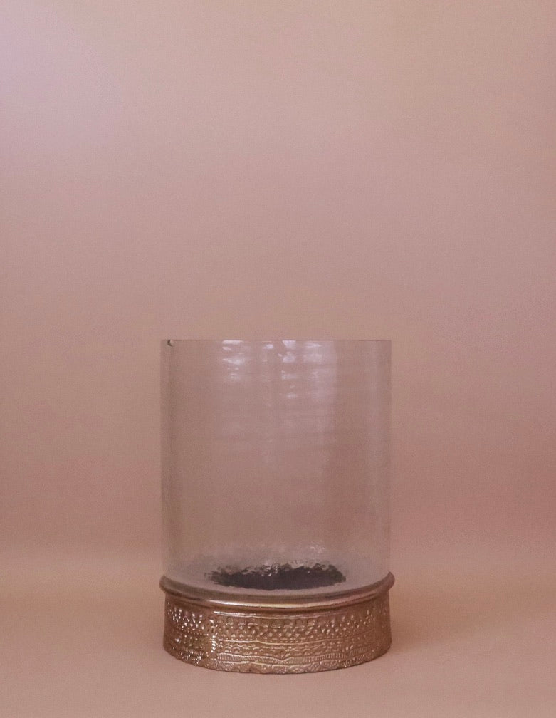 Textured Glass & Decorative Metal Base Hurricane by Wildwood