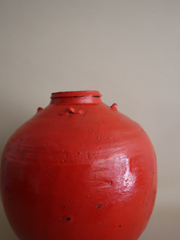 Late 19th Century Large Flame Red Qing Dynasty Ceramic Vessel