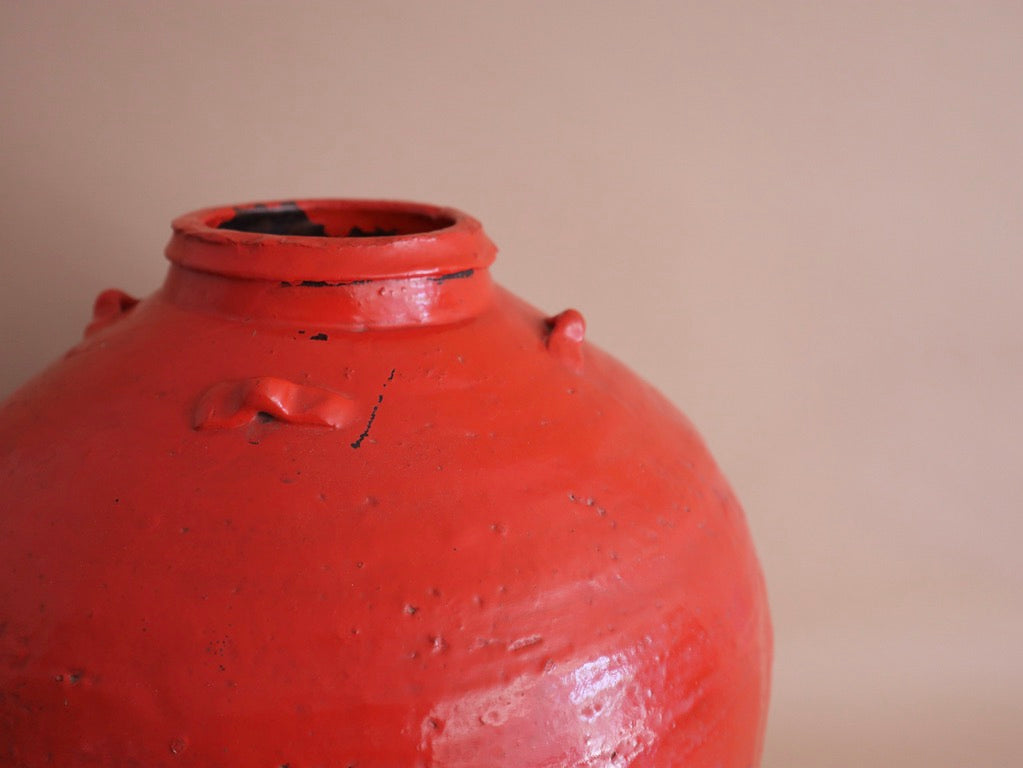 Late 19th Century Large Flame Red Qing Dynasty Ceramic Vessel