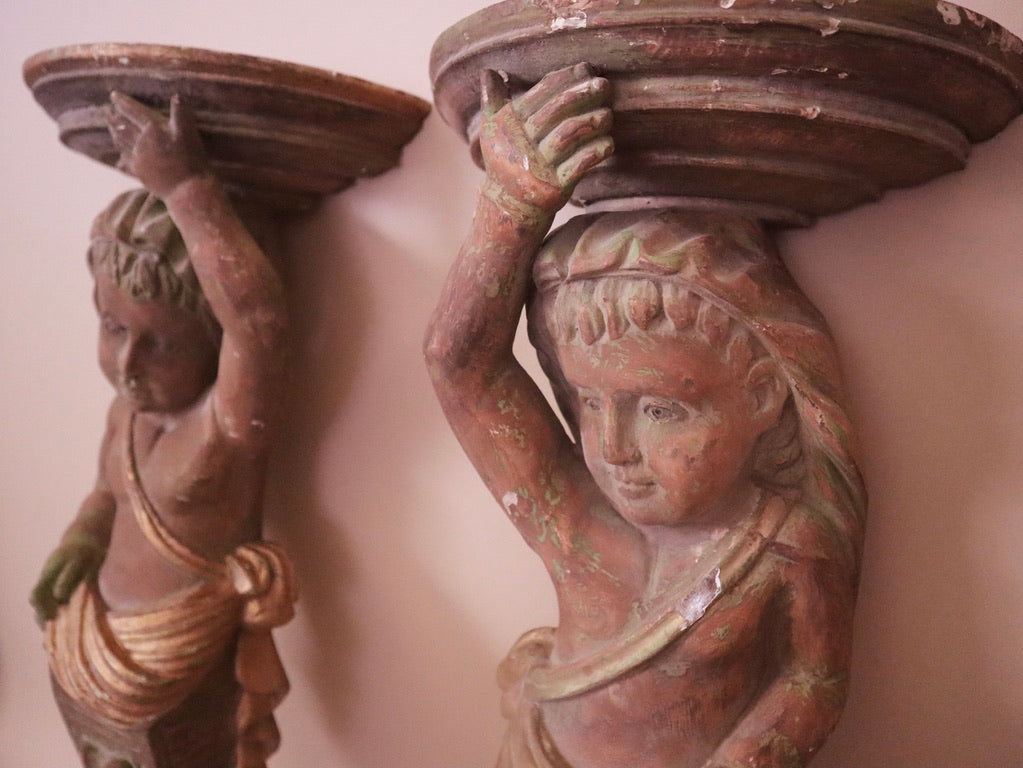 Pair of Wood Carved Caryatids