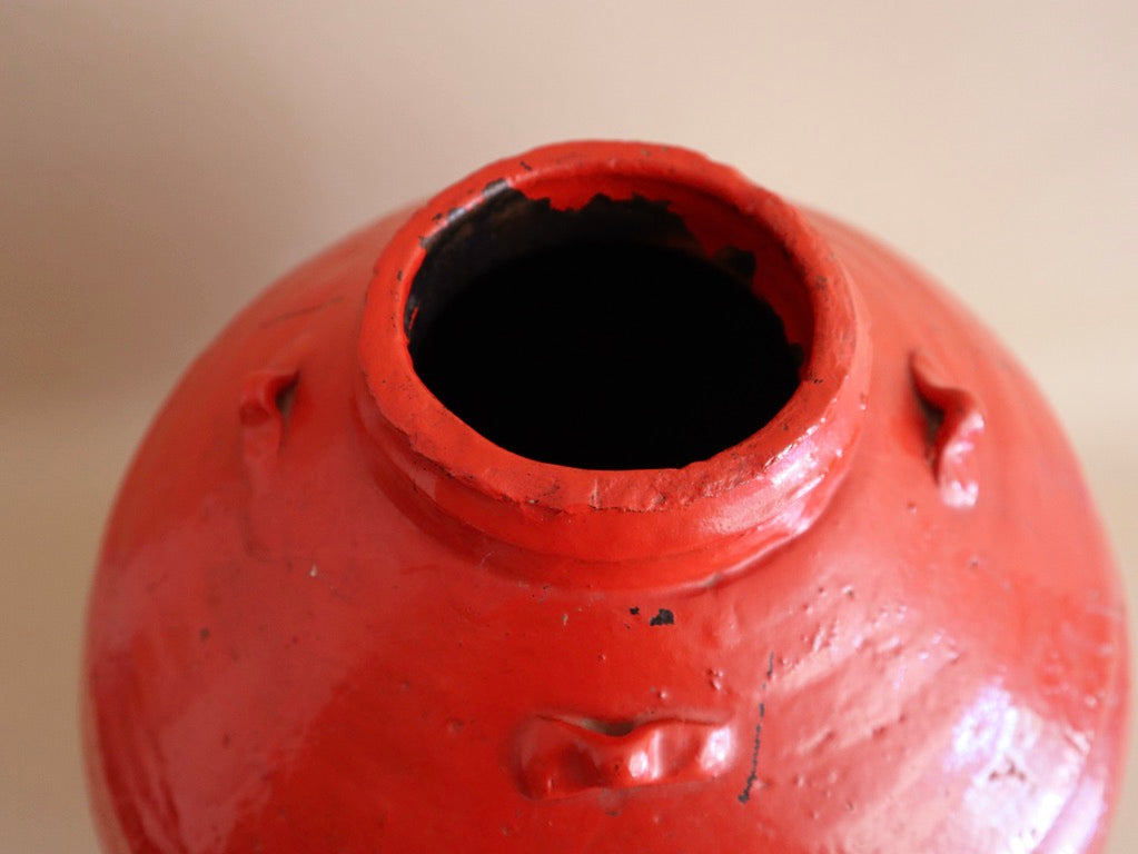 Late 19th Century Large Flame Red Qing Dynasty Ceramic Vessel