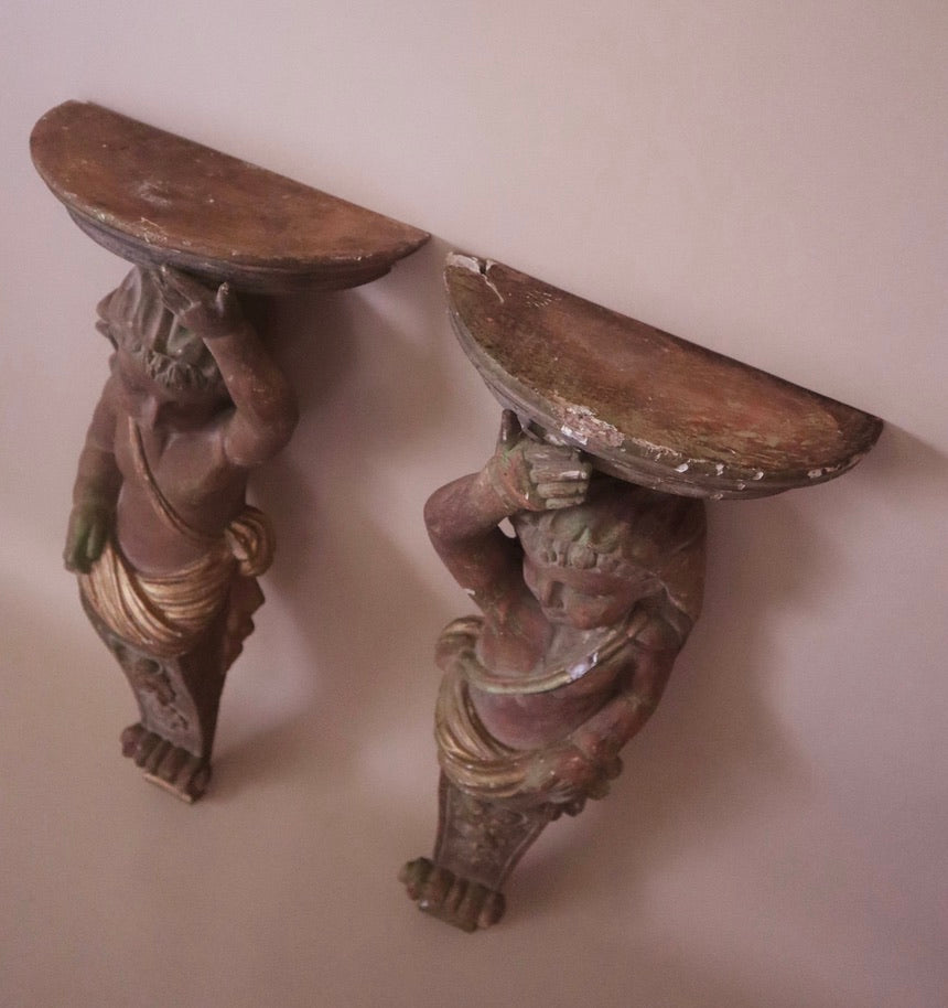 Pair of Wood Carved Caryatids