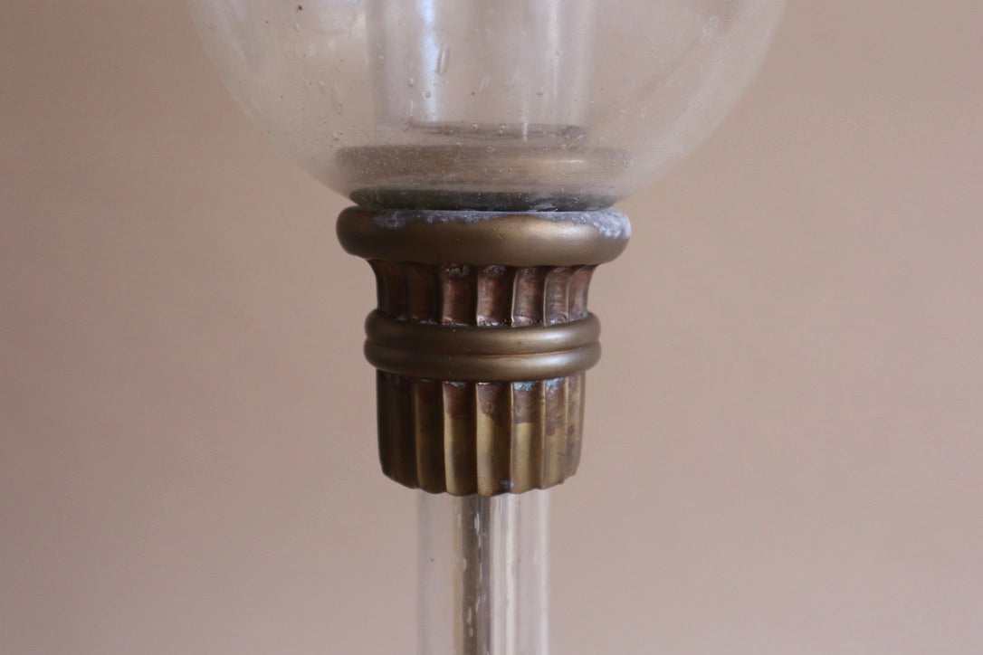 Pair of 1980s Chapman Manufacturing Company Seeded Glass and Brass Candleholders