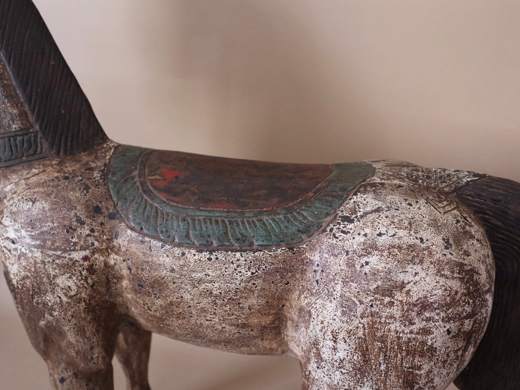 Antique XL Carved Wood Horse