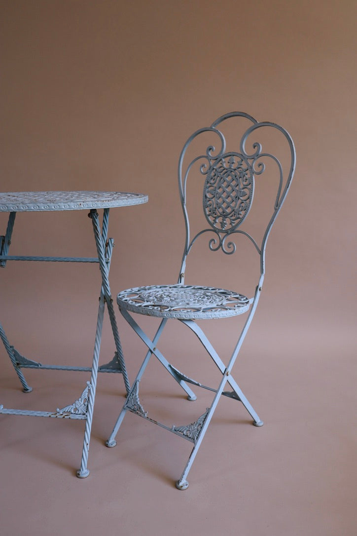 Antique French Blue Folding Bistro Table & (2) Chairs