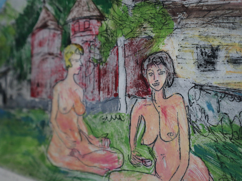 1989 James D. Curtis Etching of Women Lounging