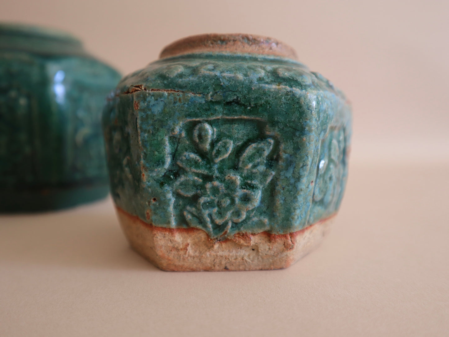 Trio of Antique Green Chinese Vases