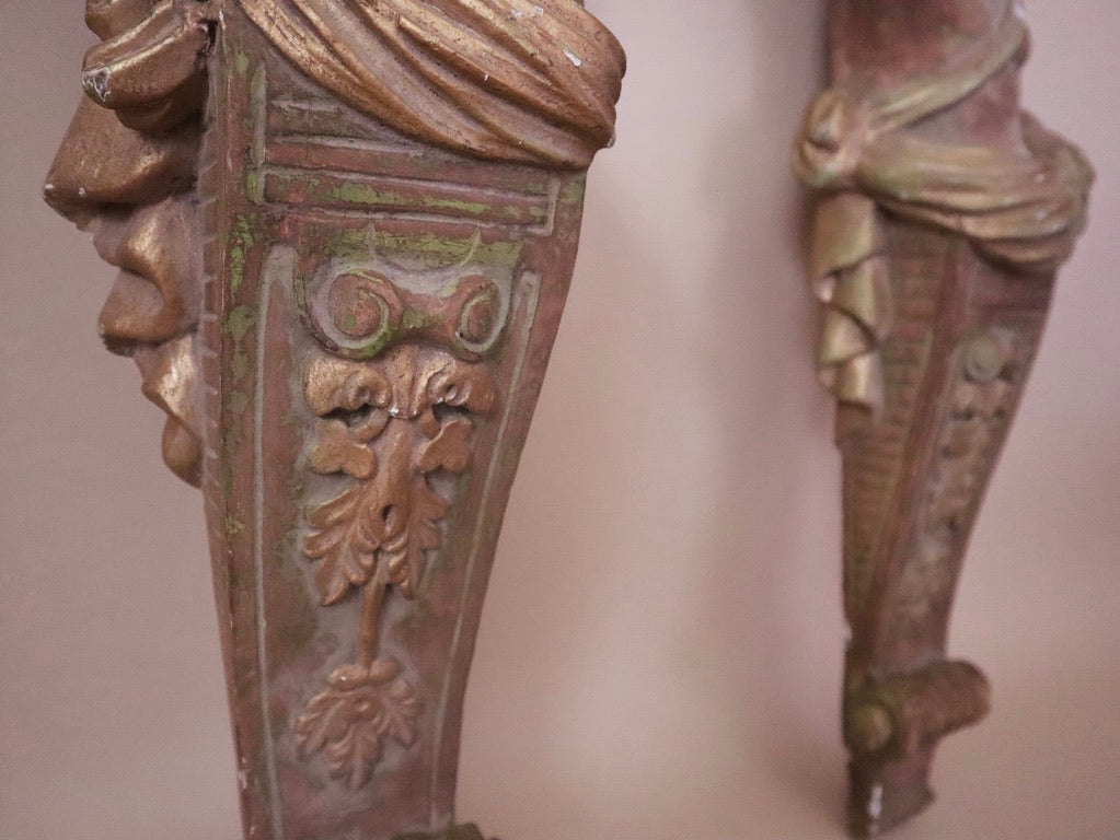 Pair of Wood Carved Caryatids