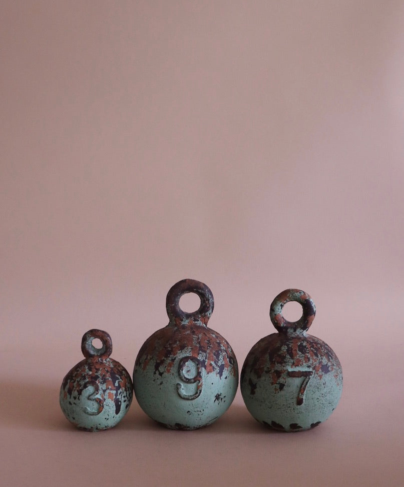 Rare Antique Iron Scale Weights (Set/3)